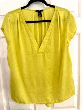 H&M Bright Yellow V-Neck Cap Sleeve Blouse